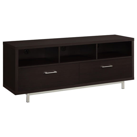 Bowery Hill 3 Compartment 60" TV Stand in Cappuccino and Chrome