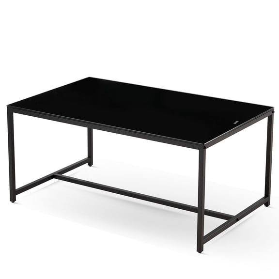 S-HOME Modern Black Glass Coffee Table With Metal Legs - Small Tea Table For Living Room & Lounge Use