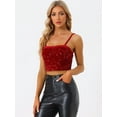 thumbnail image 3 of Camisola de terciopelo con tirantes finos y lentejuelas brillantes Allegra K para mujer Rojo M, 3 of 6