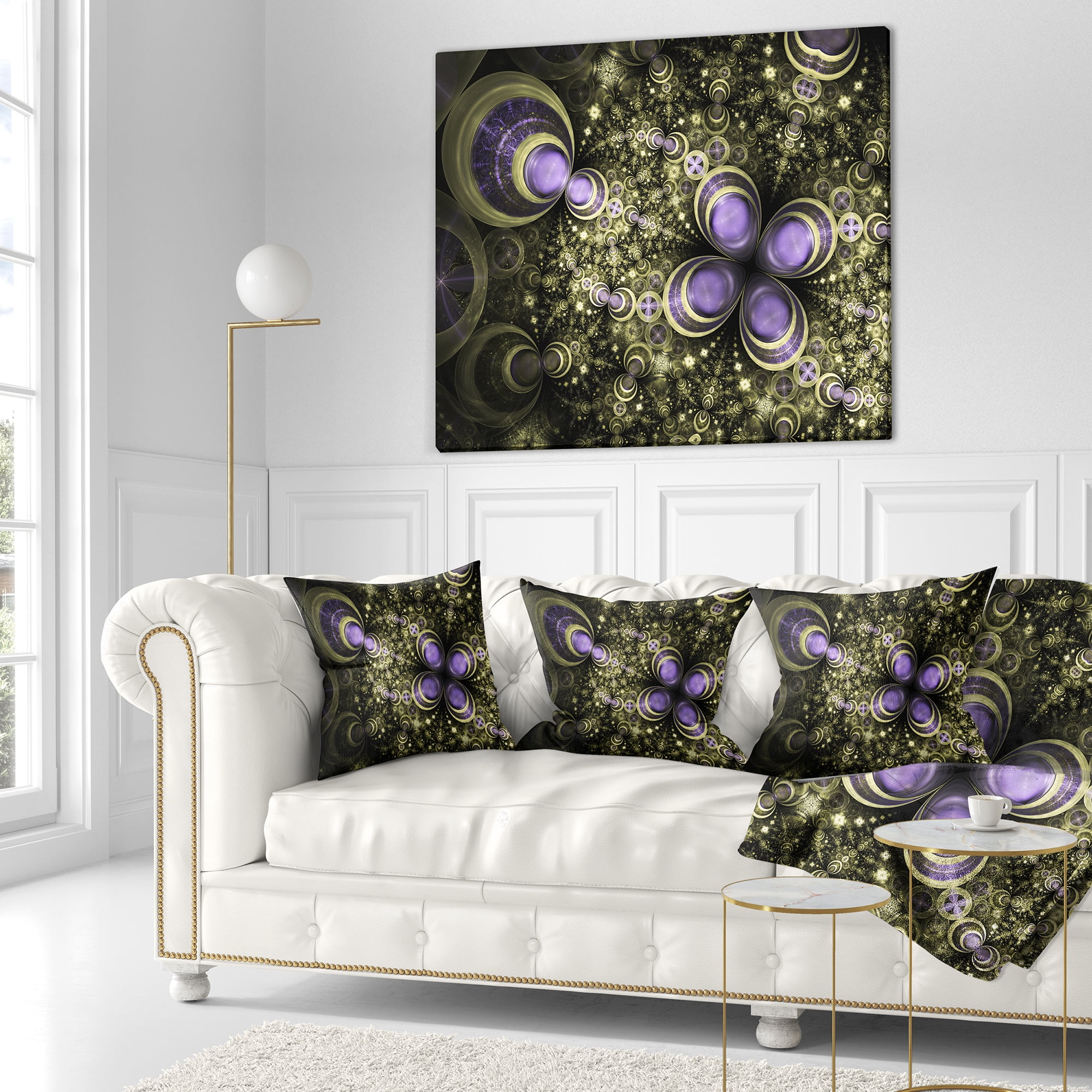 Designart Fractal Flower Light Brown Digital Art - Flower Throw Pillow - 16x16