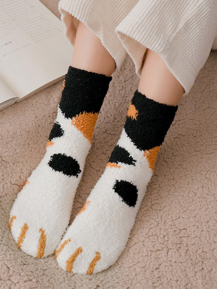 4 Pairs Winter Cat Claws Cute Thick Warm Sleep Floor Socks,Cat Paw Slipper Socks for Girls,Women
