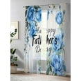thumbnail image 4 of Father's Day Sheer Curtains 84 inches Long, Blue Rose Retro Watercolor Floral Light Filtering Sheer Window Curtains Rod Pocket Voile Drapes for Bedroom Living Room, 52"W x 84"L 2 Panels, 4 of 7