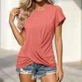thumbnail image 6 of Cmfcve Tops for Women Pleated Puff Short Sleeve Crew Neck Summer Blouses Casual Loose Fitted Twist Front T Shirts, 6 of 7