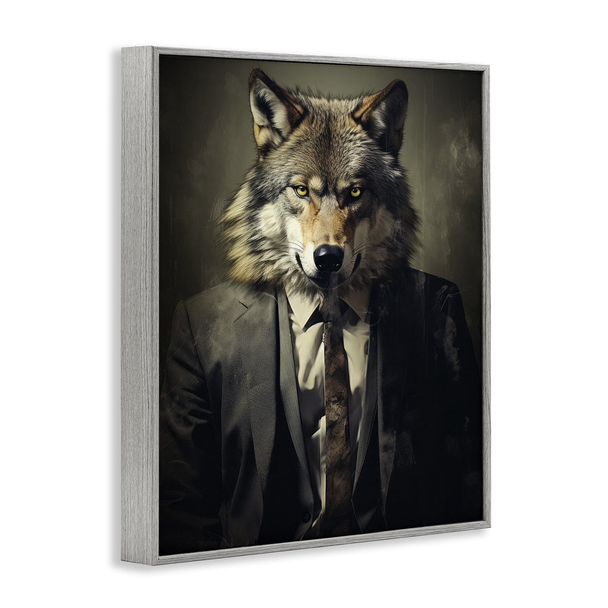 Stupell Industries Fancy Wolf in Suit Gray Framed Giclee Art, design by Ray Powers