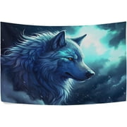 Bestwell Blue Wolf Cloud Tapestry Hippie Wall Hanging Tapestries Aesthetic Decorative for Living Room Bedroom Ceiling 60x51In