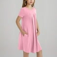 thumbnail image 5 of Mevxay Girls Ruffle Dresses with Pockets Summer Short Sleeve Midi Dress Size 6-12 Years Pink, 5 of 8
