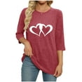 thumbnail image 5 of Enjoytime 3/4 Length Sleeve Womens Tops Hearts Printing Crew Neck Casual Shirts Business Work Blouse Fashion Fall Winter Clothing Wine M, 5 of 5
