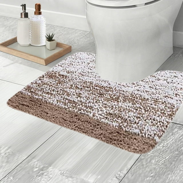 COM1950s U Shaped Toilet Bath Mat,Non Slip Absorbent Bathroom Rug,Soft Microfiber Toilet Floor Mat with Latex Backing for Bathroom,Machine Washable,16X20 Inches