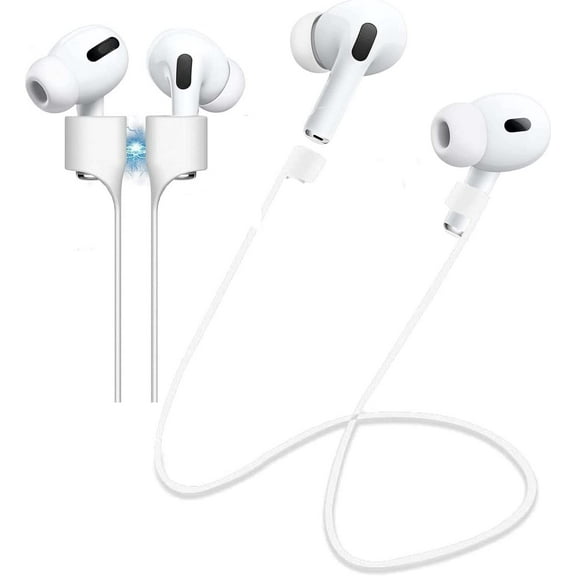 Magnetic Anti-Lost Straps for AirPods Accessory, Colorful Soft Silicone Sports Lanyard.Ultra Strong Cord Anti-Lost Leash Sports String, Neck Rope Cord, for a Sportsman (White)