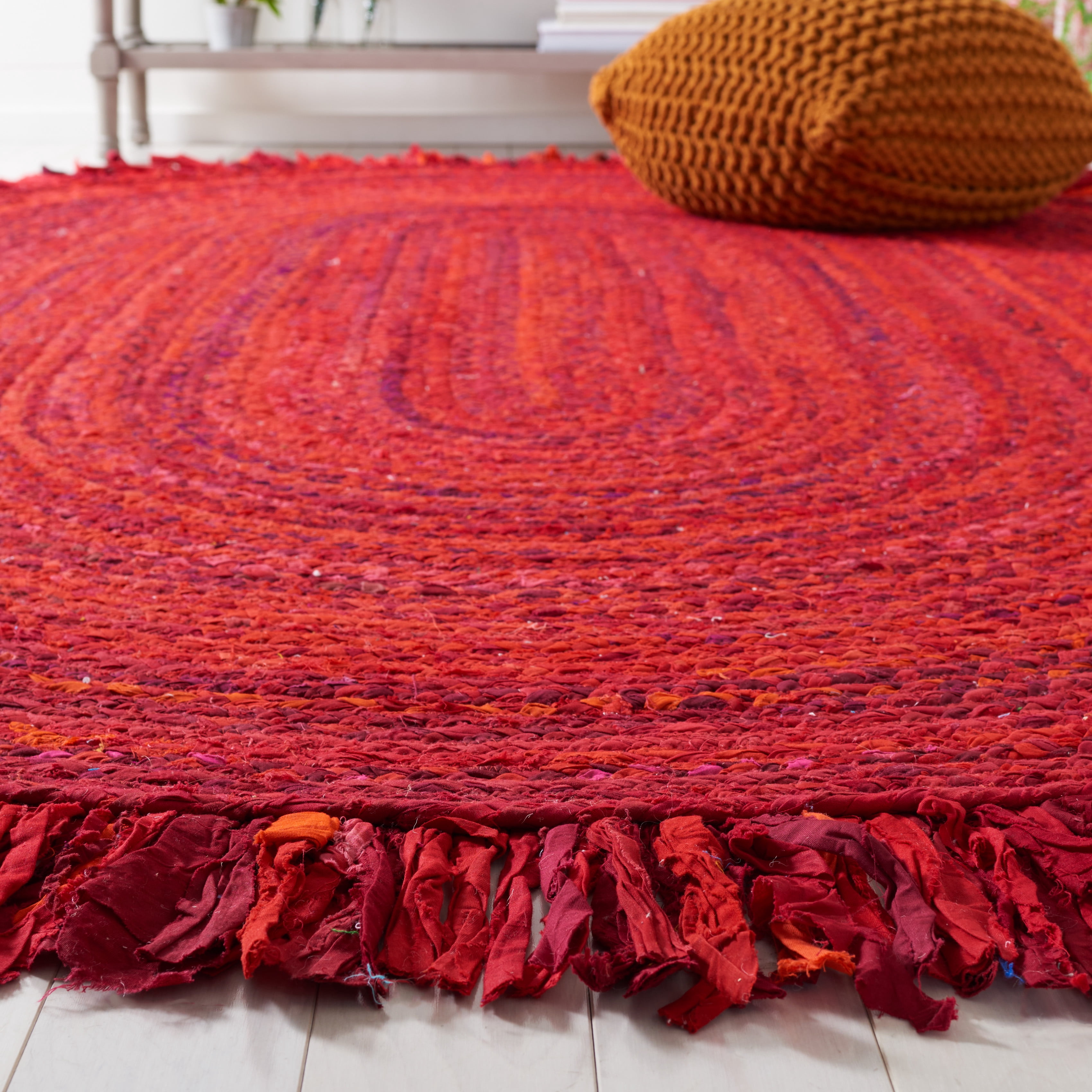 SAFAVIEH Braided Paisley Transitional Cotton Reversible Area Rug, Red, 5' x 8' Oval