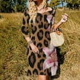 thumbnail image 3 of Pink Lilies Leopard Print Background Women's 3/4 Sleeve Dresses Elegant A-Line Midi Dress Flare Summer Casual Sundress, 3 of 9