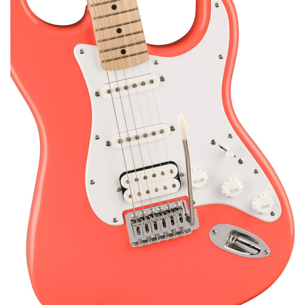Squire Sonic Stratocaster Electric Guitar, Tahitian Coral, Maple Fingerboard, White Pickguard