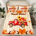 thumbnail image 2 of Homewish Rustic Pumpkin Maples Queen Sheet Sets,Country Farmnhouse Lodge Flat Sheet,Red Farm Truck Queen Fitted Sheet For Adults,Breathable Home Decor,4 Pieces, 2 of 7