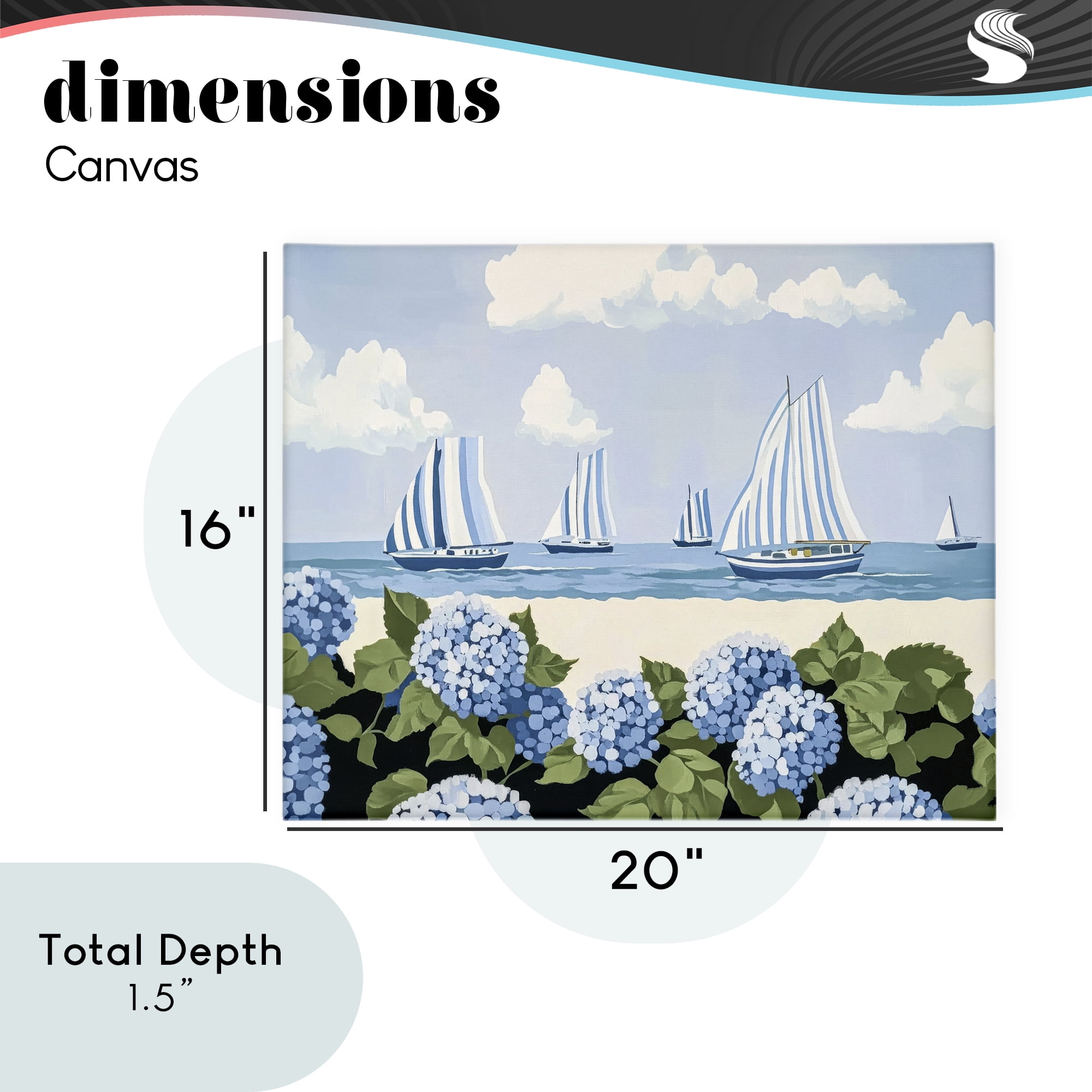 Stupell Industries Striped Sails & Seaside Hydrangeas Canvas Wall Art, design by Sisi and Seb