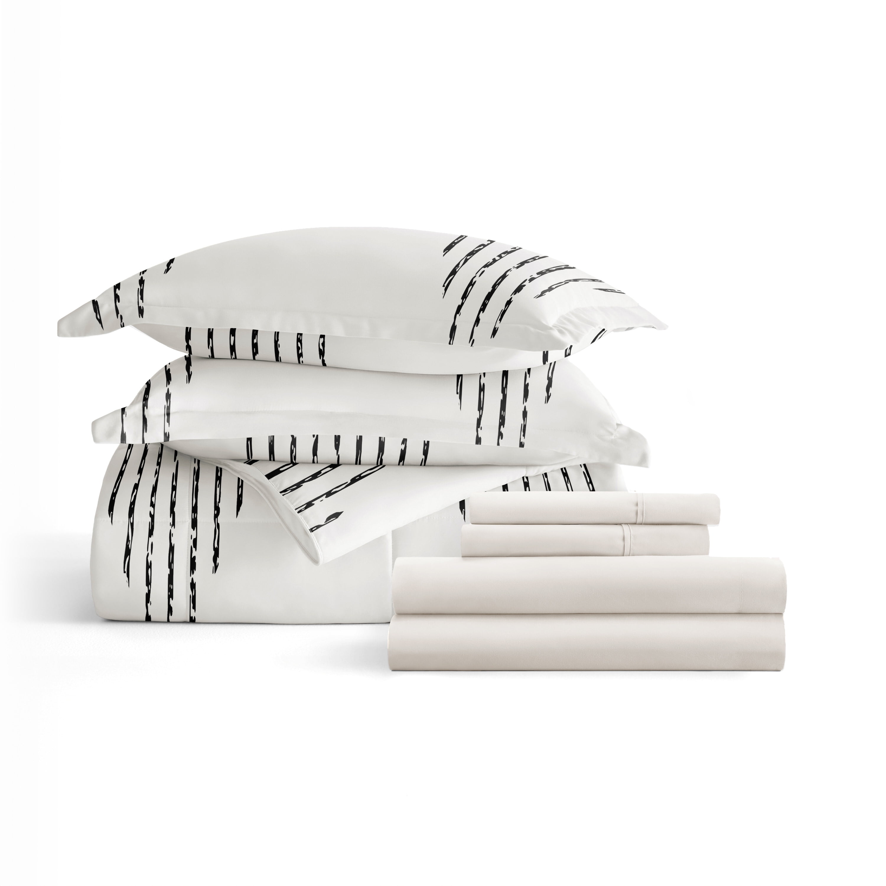 Comfort Canopy - King Bedding Bundle, Patterned Microfiber Comforter and Solid Sheet Set in Diamond Stripe Gray