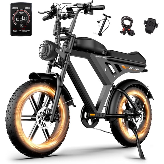 Movcan V30 Electric Bike for Adult, 1000W 20" Fat Tire 48V 15.6AH Removable Battery, 28MPH 7-Speed Disc Brake Off-Road Mountain Ebike UL2849
