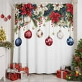 thumbnail image 3 of Shower Curtain Bathroom Set Christmas Bells Red Poinsettia Watercolor Waterproof Fabric Shower Curtains with Grommets&Hooks Pinecone Berry on White Privacy Bath Curtain for Bathtub 60x72in, 3 of 9