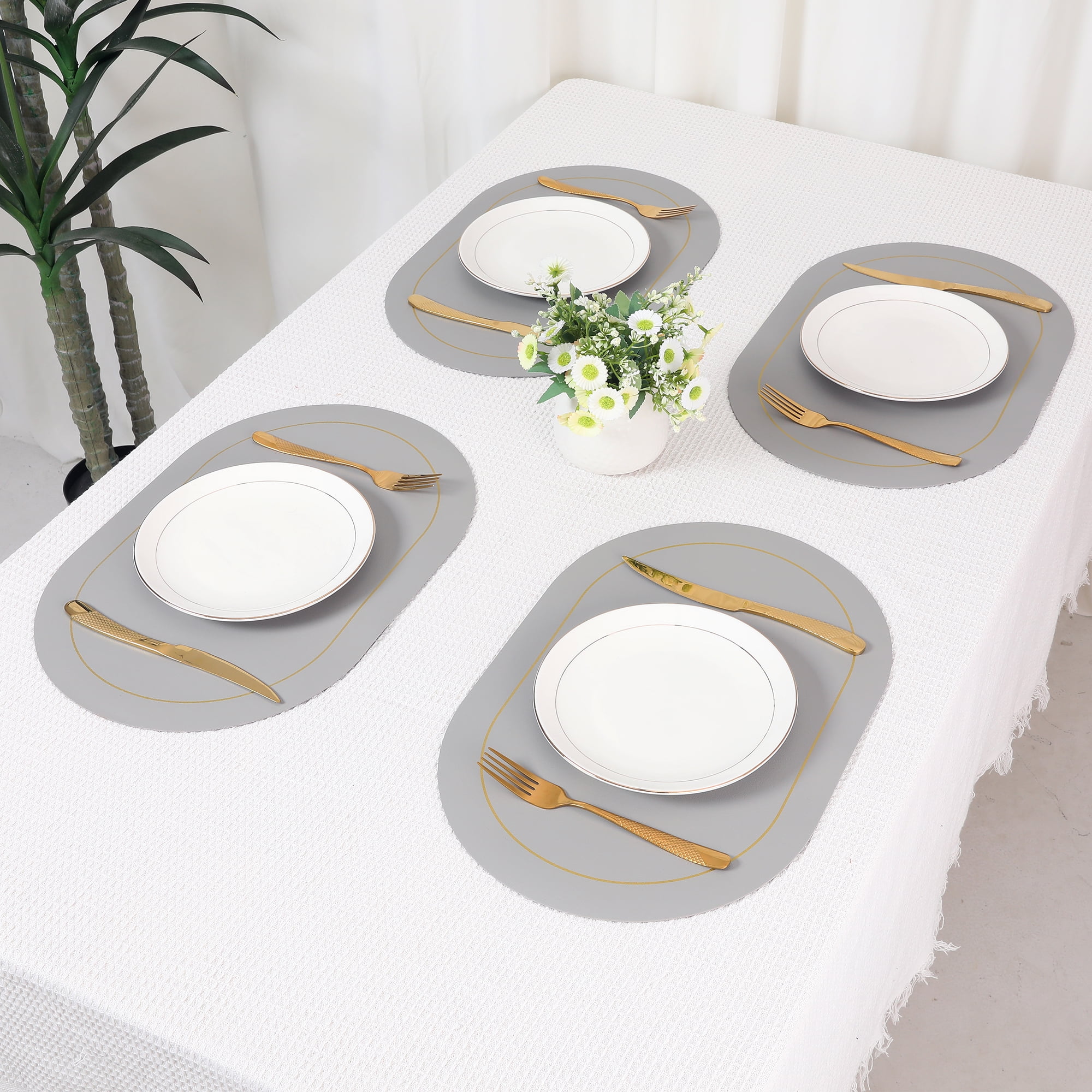 Unique Bargains Set of 6 Faux Leather Placemats Gray