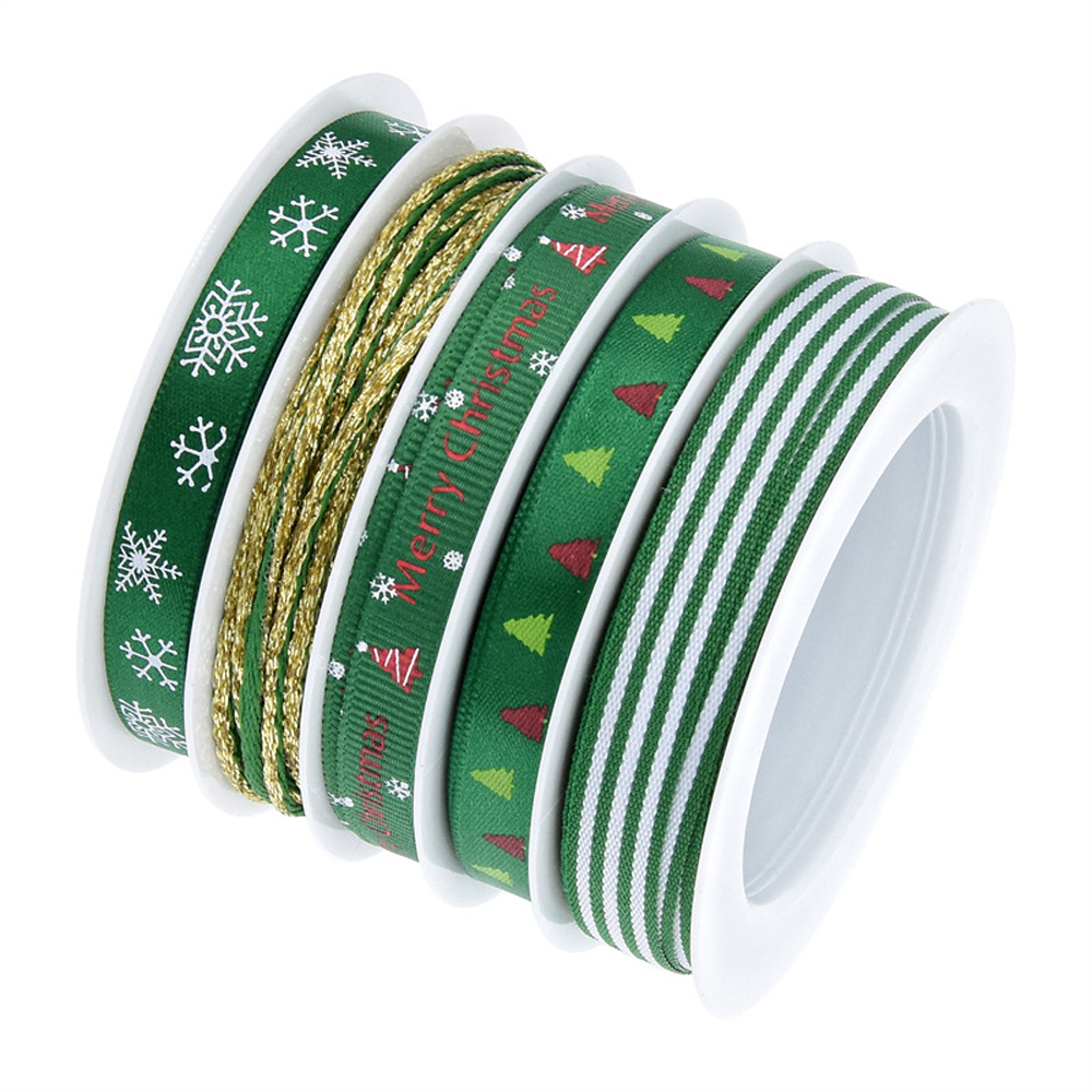 Christmas Grosgrain Ribbons Bundle 5 Roll 5M Colorful Xmas Theme/ Wide