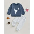 thumbnail image 2 of Suealasg Toddler Boys Girls 2Pcs Christmas Clothes 6M 1T 2T 3T Infant Baby Fall Outfits Set Deer Head Print Long Sleeve Sweatshirts Sweatpants Set, 2 of 7
