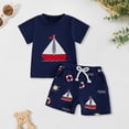 thumbnail image 2 of larppty Toddler Boy Summer Set Ocean Sailboat Embroidery T Shirt Striped Shorts Infant Boys Sea Life Clothes Vacation Outfit (Z01-Dark Blue, 2-3 Years), 2 of 4