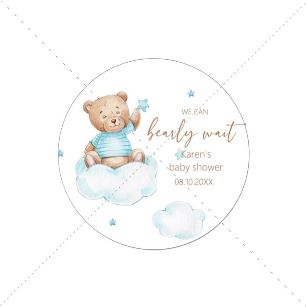 Pegatina de oso personalizada para Baby Shower, etiqueta de bautismo de cumpleaños para niña y niño, temática de oso personalizada, género Neutral