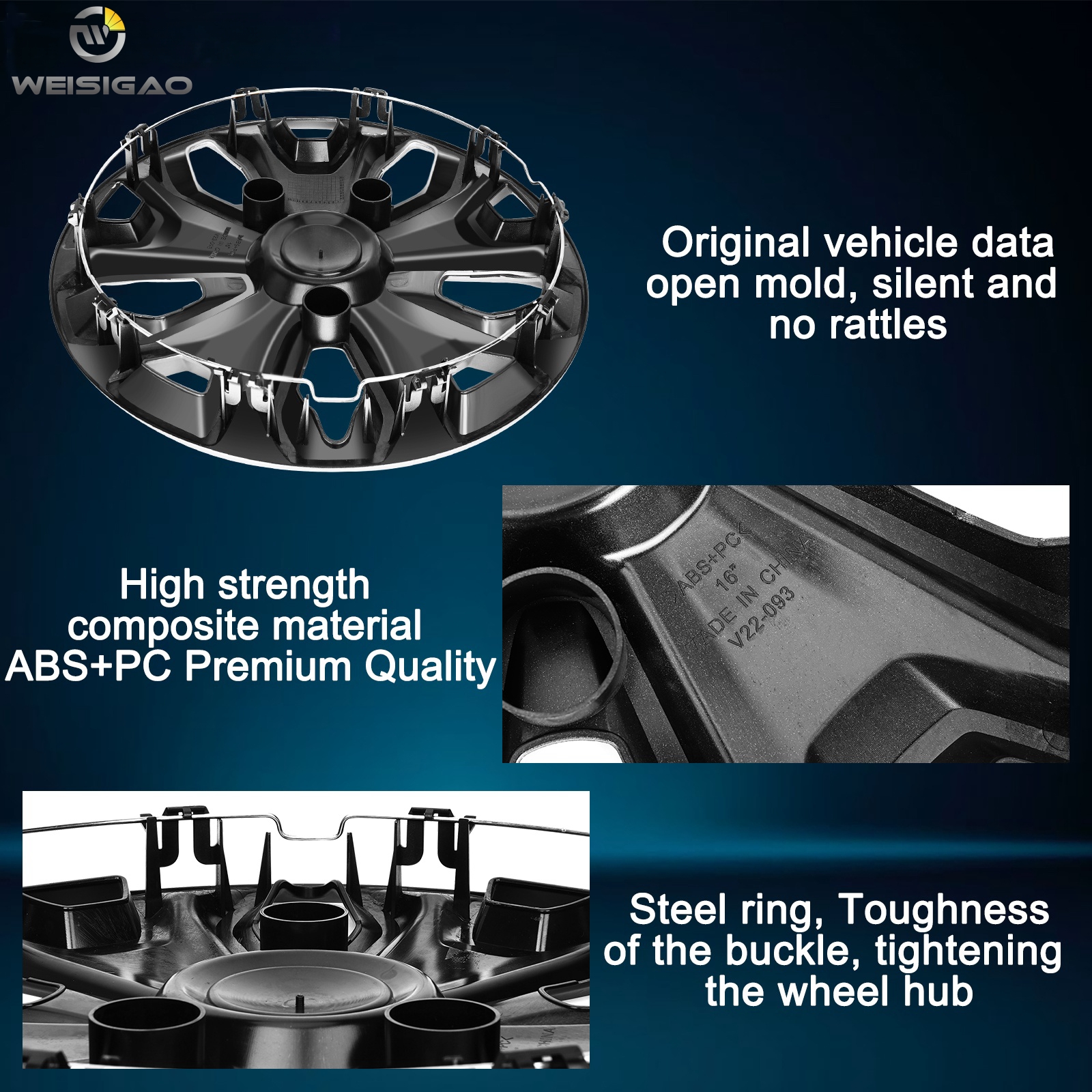 16" HubCaps Compatible With 2015-2023 FORD TRANSIT 150 250 350 VAN 16 inch Steel Wheel Covers ;Black ; Set Of 4 Packs