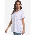 thumbnail image 5 of Women's V Neck T Shirts Casual Rolled Short Sleeve Side Split Summer Tops Loose Fit, 5 of 6
