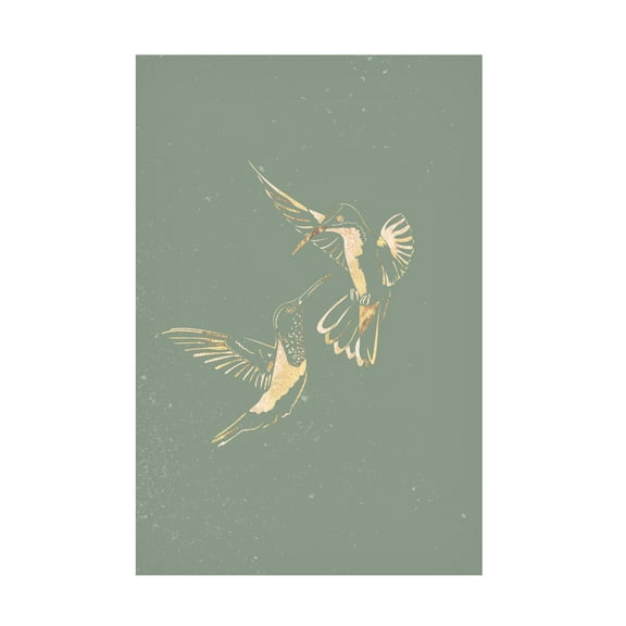 Trademark Fine Art Sarah Manovski  Sage Green Gold Hummingbirds Canvas Wall Art - 12x19