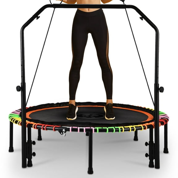 Heromate 48" Fitness Trampoline with 550 lbs Weight Capacity HeavyDuty Rebounder, with Bungees, U Shape Adjustable Foam Handle, for Home Gym, Cardio Workouts, and Family Fun