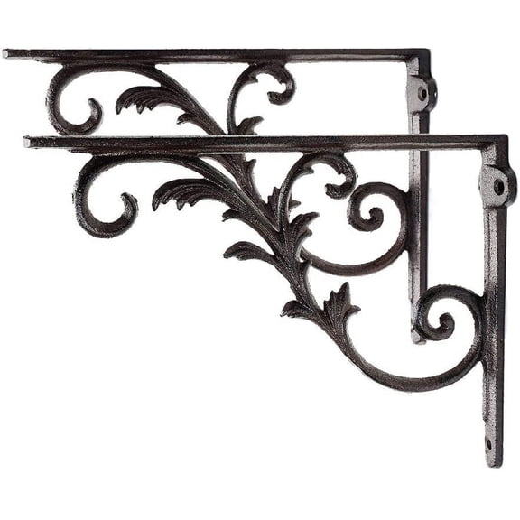 Sungmor Cast Iron Shelf Brackets, 10.3" Wall Hanging Support,Brown, 2-Piece