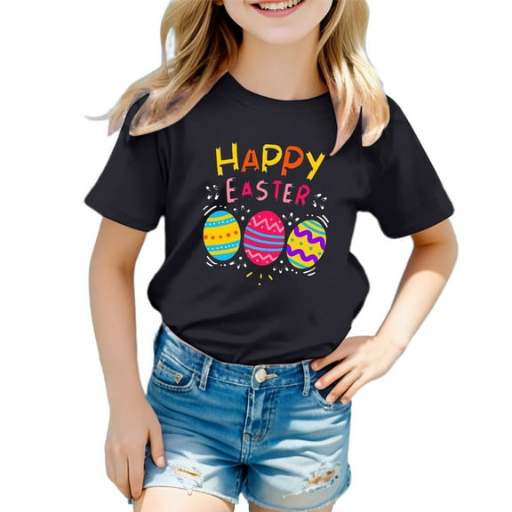 Easter T Shirt for Kids Toddler Boys Girls Crewneck Cute Print Outfits Clothes Soft Fashion Baby Clothes for Girls,Black,8-9 Years