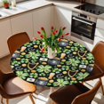 thumbnail image 3 of St. Patrick's Day Fitted Tablecloth with Elastic Edged, Round Table Cloth for Dining Table, Luck Shamrocks Beer Harp Horseshoes Envelope Waterproof Oil Proof Table Cover for Indoor Outdoor 45"-54", 3 of 8