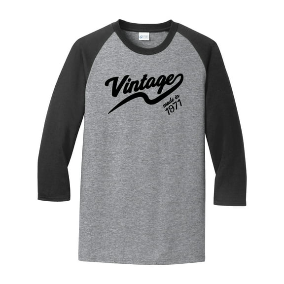 Vintage Made in 1971 Great Adult Raglan 3/4 Sleeve Short Sleeve T-shirt-Small Heather Gray/Black