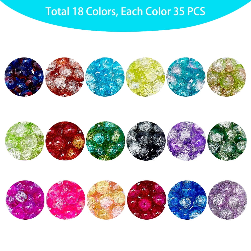 8mm Glass Beads 630pcs 18 Colors Beads for Jewelry Making with Scissors Elastic Thread Beading Needles for Christmas Tree DecorationDIY