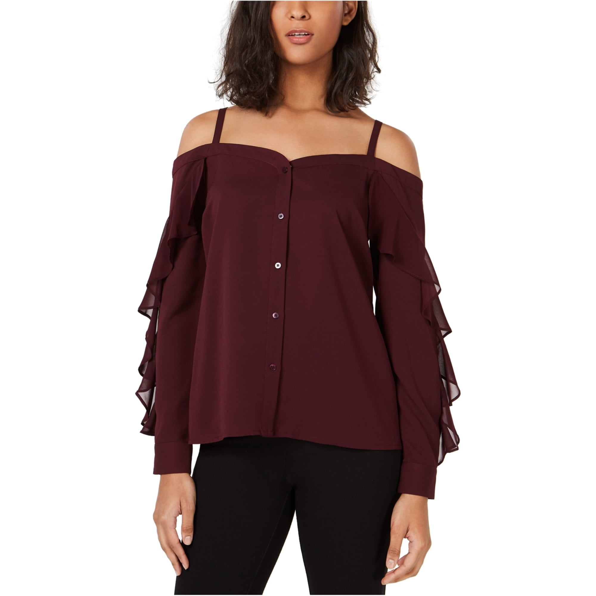bar III Womens Solid Button Down Blouse, Red, Medium - Walmart.ca