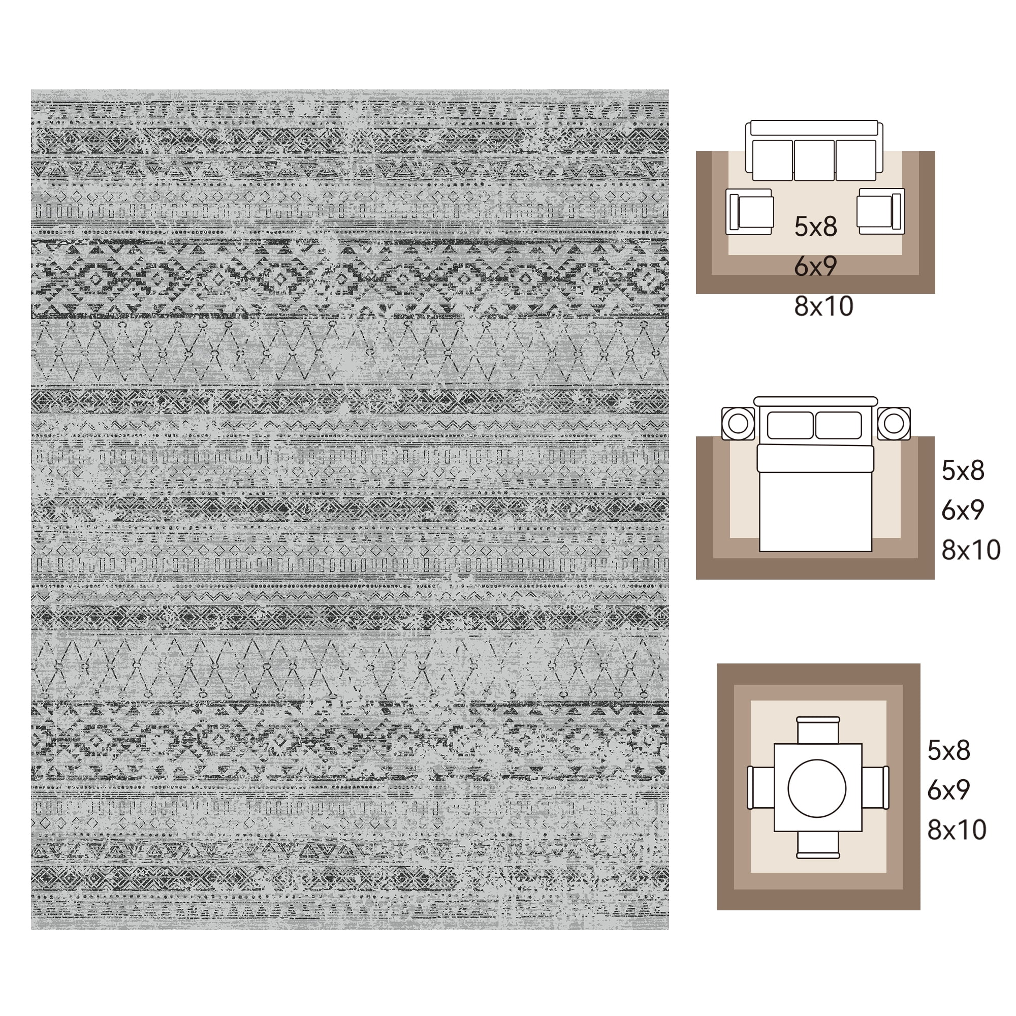 SIXHOME 5'x8' Area Rugs for Living Room Washable Rugs Boho Geometric Living Room Rug Moroccan Neutral Carpet Non Slip Soft Distressed Rugs for Bedroom Dining Room Office Modern Home Decor Black