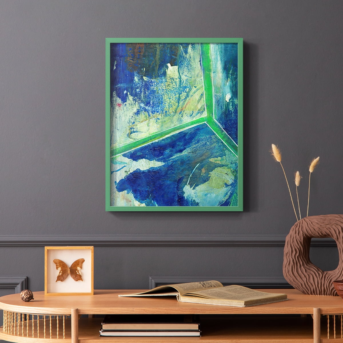 Geometric in Cool VI Framed Print in Green Solid Wood Framed Print No Nail Hanging