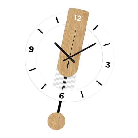 NANMELX Elegant Wood Pattern Acrylic Wall Swing Clock Quiet Movements Large Roman/Arabic Numeral Display For Living Room Bedroom