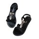 thumbnail image 4 of Zapatos Negros de las Mujeres de Tacón Bajo Tamaño Mayor Primavera/Verano de Moda Cómodos Elásticos con Perlas Estilo Étnico Sandalias, Zapatos Negros Tacones, 4 of 9