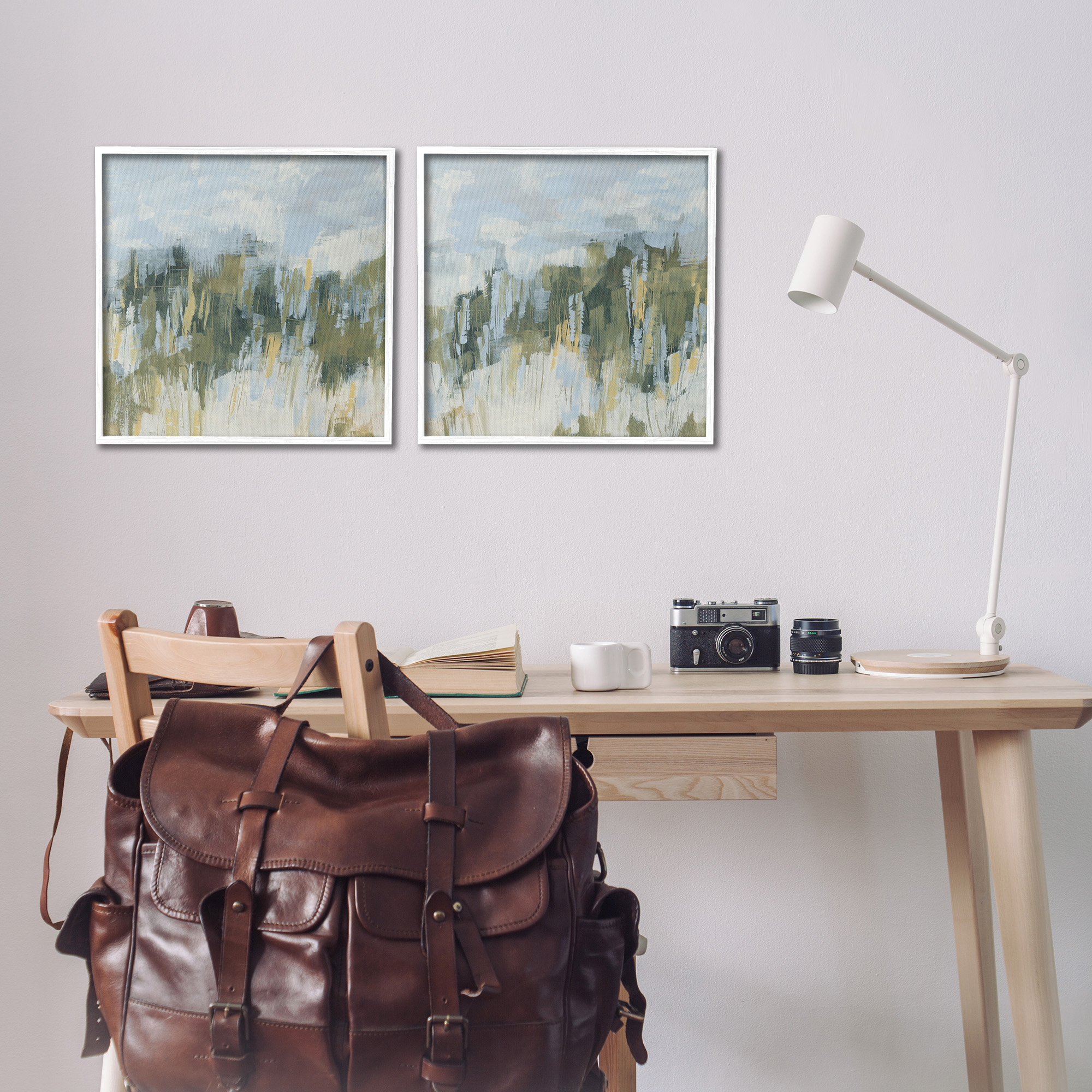 Stupell Industries Abstract Brushed Landscape Abstract Painting White Framed Art Print Wall Art, 17 x 17, Set of 2
