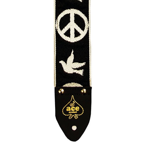 Ace Guitar Strap Vintage Style Peace Doves Design Black and White