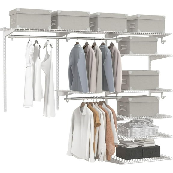 BOBOKY 4 to 6 FT Custom Closet Organizer System Kit, Wall-Mounted Storage Organizer with Wire Shelving and Hanging Rods, Adjustable Closet Organizer Kit, Configurations Custom Closet, White 2