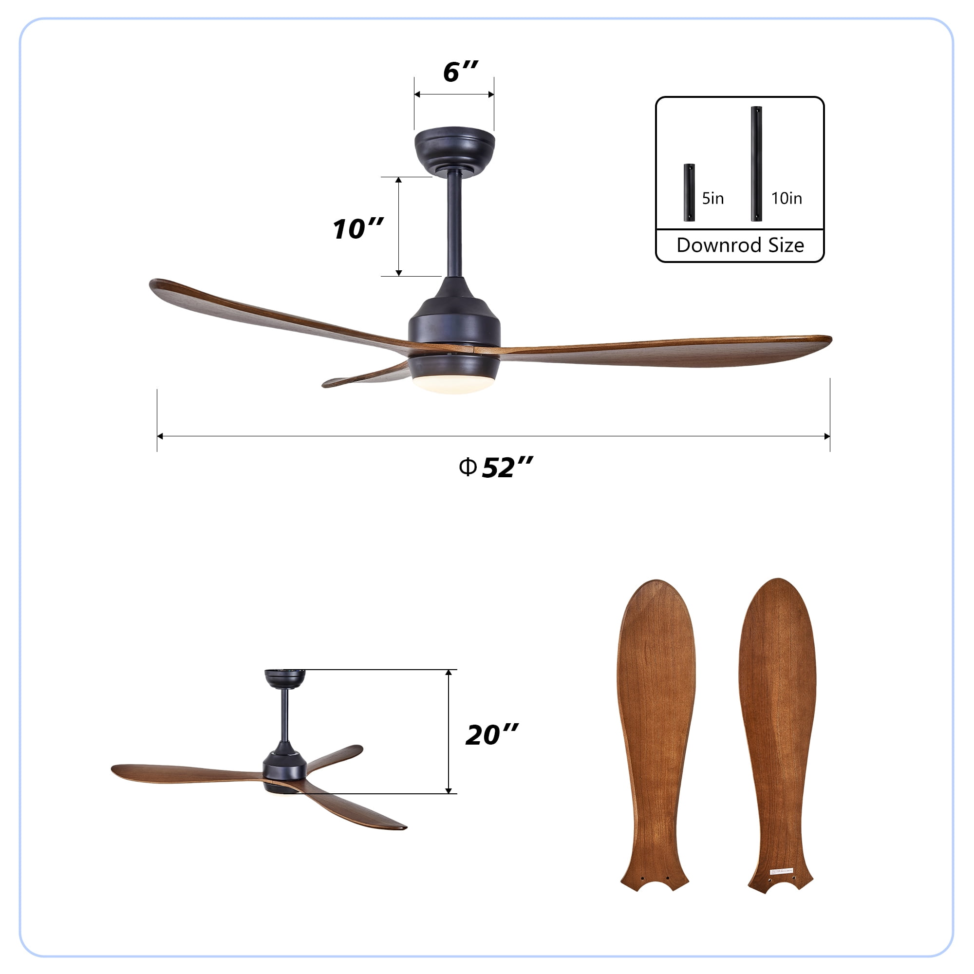 Leumius 52" Ceiling Fan with Lights and Remote Control, Quiet DC Motor Ceiling Fans 6 Speed Levels,Reversible Ceiling Fan for Patio Living Room Bedroom Black