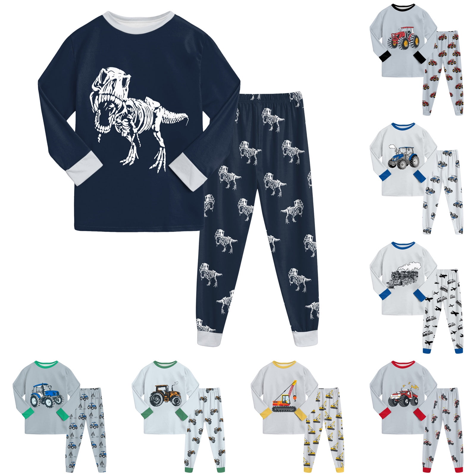 Quealent Boys Pajamas Sets Two Piece Pjs Toddler 2 Piece Long Sleeve Sleepwear Kids Clothes Sets Cartoon Print Shirts Pajamas for Boys (Dark Blue, 2-3 Years)