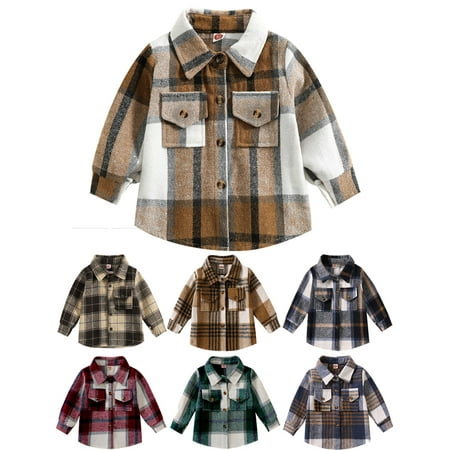 

BULLPIANO 0-5T Little Kids Toddler Baby Boy Girl Shirt Jacket Plaid Long Sleeve Button Down Fall Flannel Shacket Coat Tops