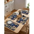 thumbnail image 4 of Placemats Set of 6, Cotton Linen Heat Table Mats Non-Slip Washable Christmas Tree Winter Deer Garland Bell Poinsettia Dark Blue Placemat for Holiday Banquet Dining Kitchen Table Decor, 4 of 5
