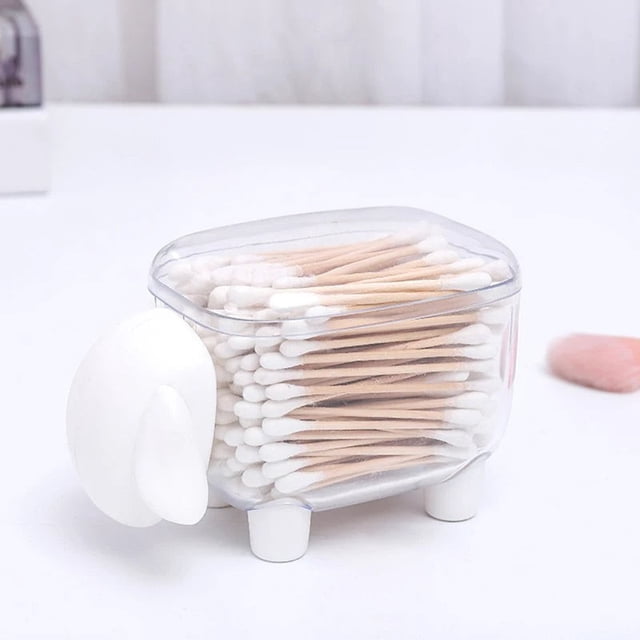 Organizador de hilo dental y hisopo con tapa - Recipiente de lavabo de lavabo de acrílico transparente, 4,7" x 3,3" x 3,1"