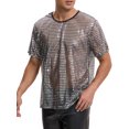thumbnail image 4 of Camiseta de lentejuelas transparente INSPIRE CHIC para hombres, camiseta brillante de manga corta, camiseta metálica con brillo para fiesta en club, XL plateada, 4 of 5