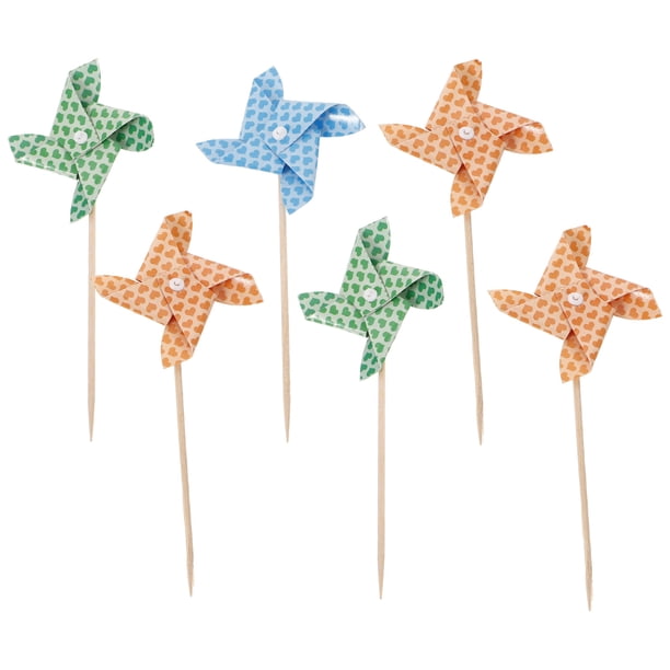 FELTECHELECTR 6 minimolinos de viento de colores surtidos para decorar tartas, cupcakes, cumpleaños, aniversarios, bodas y fiestas (colores surtidos).